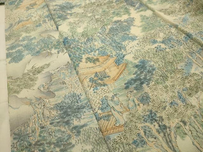 平和屋着物■上質な小紋　人物風景文　鬼しぼ縮緬　正絹　逸品　AABJ7774sx