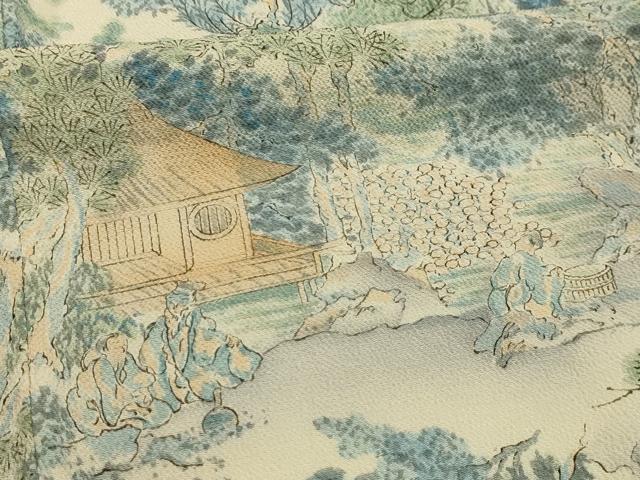 平和屋着物■上質な小紋　人物風景文　鬼しぼ縮緬　正絹　逸品　AABJ7774sx