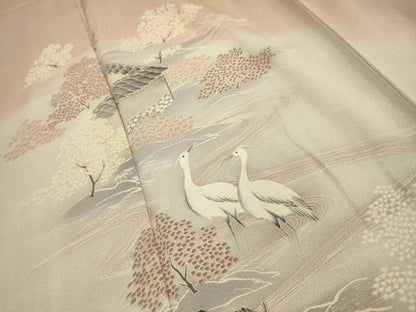 平和屋着物■訪問着　流水花鳥文　暈し染め　正絹　逸品　AABJ7785sx