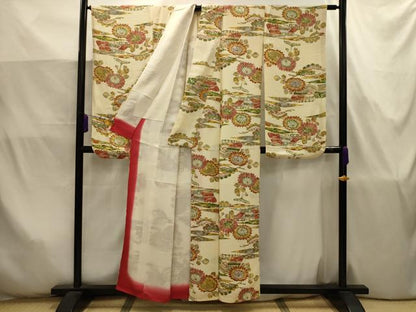 平和屋着物■小振袖　二尺袖　型染め　風景文　正絹　逸品　AABJ7786sx