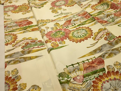 平和屋着物■小振袖　二尺袖　型染め　風景文　正絹　逸品　AABJ7786sx