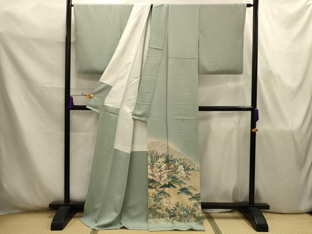 平和屋着物■豪華色留袖　作家物　松竹梅風景文　伊と幸　暈し染め　金彩　反端付き　浜ちりめん　ロング丈　正絹　逸品　AABJ7792sx