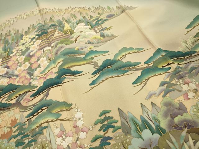 平和屋着物■豪華色留袖　作家物　松竹梅風景文　伊と幸　暈し染め　金彩　反端付き　浜ちりめん　ロング丈　正絹　逸品　AABJ7792sx