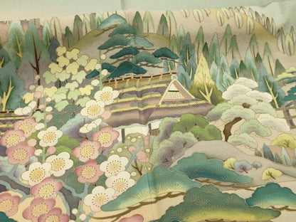 平和屋着物■豪華色留袖　作家物　松竹梅風景文　伊と幸　暈し染め　金彩　反端付き　浜ちりめん　ロング丈　正絹　逸品　AABJ7792sx