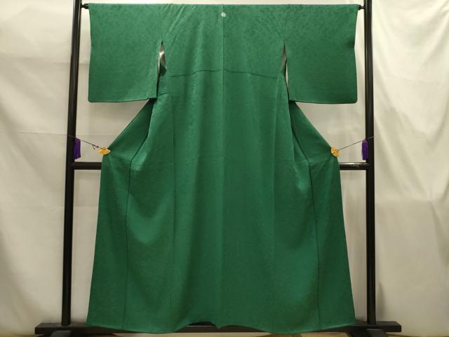 平和屋着物■上質な色無地　草花地紋　木賊色　正絹　逸品　AABJ7793sx