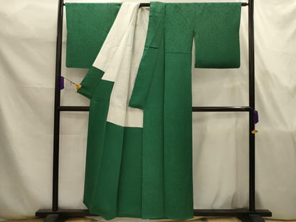 平和屋着物■上質な色無地　草花地紋　木賊色　正絹　逸品　AABJ7793sx
