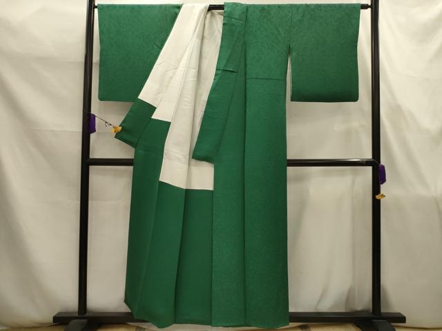 平和屋着物■上質な色無地　草花地紋　木賊色　正絹　逸品　AABJ7793sx