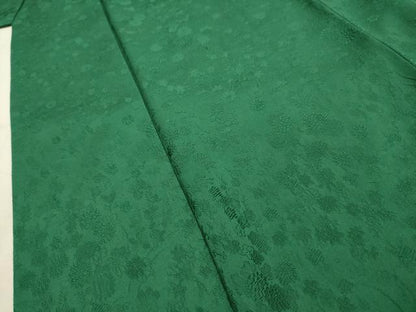 平和屋着物■上質な色無地　草花地紋　木賊色　正絹　逸品　AABJ7793sx