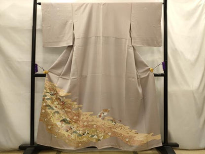 平和屋着物■豪華色留袖　駒刺繍　流水扇面花文　金彩　正絹　逸品　AABJ7794sx
