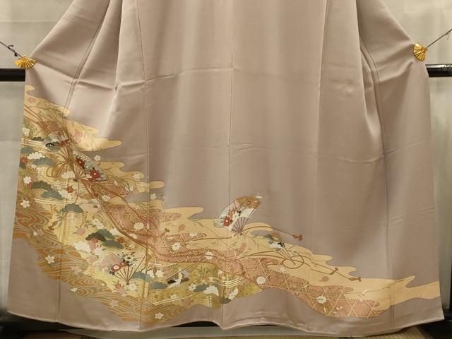平和屋着物■豪華色留袖　駒刺繍　流水扇面花文　金彩　正絹　逸品　AABJ7794sx