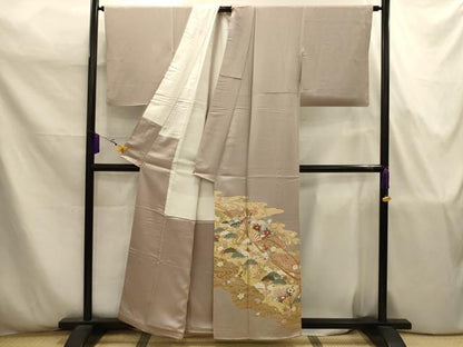 平和屋着物■豪華色留袖　駒刺繍　流水扇面花文　金彩　正絹　逸品　AABJ7794sx
