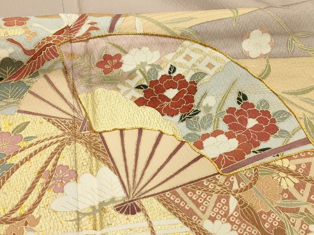 平和屋着物■豪華色留袖　駒刺繍　流水扇面花文　金彩　正絹　逸品　AABJ7794sx