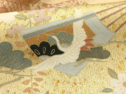 平和屋着物■豪華色留袖　駒刺繍　流水扇面花文　金彩　正絹　逸品　AABJ7794sx