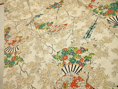 平和屋着物■上質な小紋　扇面花文　正絹　逸品　AABJ7804sx