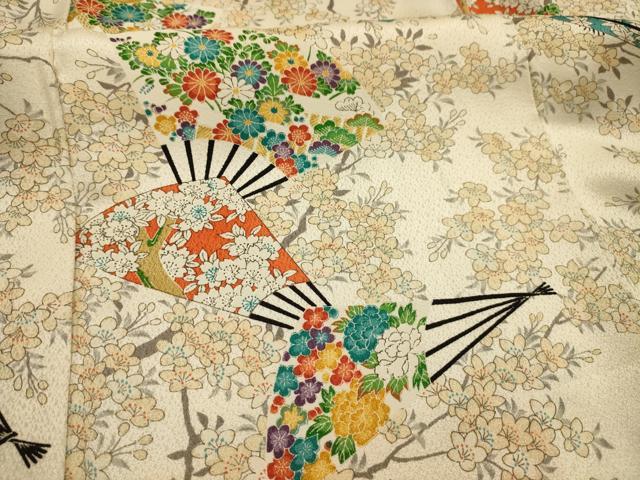 平和屋着物■上質な小紋　扇面花文　正絹　逸品　AABJ7804sx