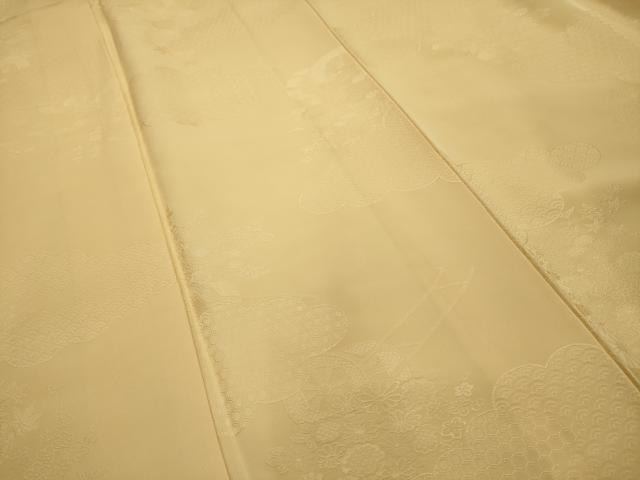 平和屋着物■上質な色無地　花車地紋　蜂蜜色　胴抜き仕立て　正絹　逸品　AABJ7805sx