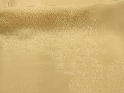 平和屋着物■上質な色無地　花車地紋　蜂蜜色　胴抜き仕立て　正絹　逸品　AABJ7805sx