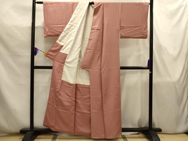 平和屋着物■上質な色無地　亀甲花地紋　洗朱色　正絹　逸品　AABJ7809sx