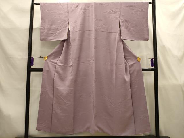 平和屋着物■上質な色無地　松竹梅霞取り花地紋　薄柿色　正絹　逸品　AABJ7813sx