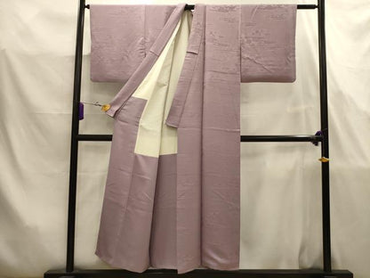 平和屋着物■上質な色無地　松竹梅霞取り花地紋　薄柿色　正絹　逸品　AABJ7813sx