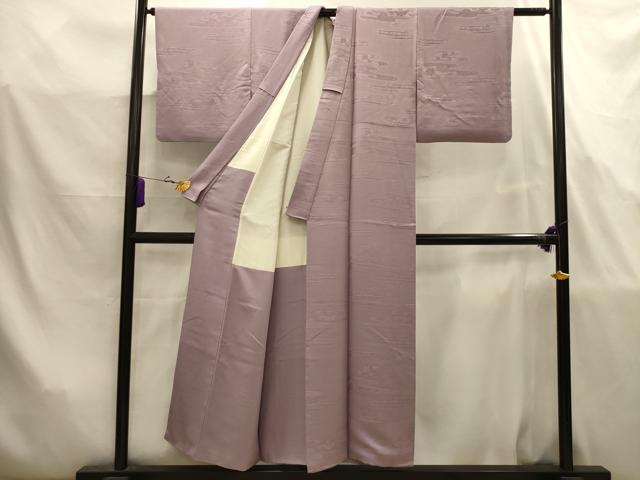 平和屋着物■上質な色無地　松竹梅霞取り花地紋　薄柿色　正絹　逸品　AABJ7813sx