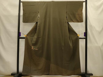 平和屋着物■訪問着　駒刺繍　草花文　正絹　逸品　AABJ7818sx