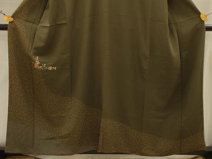 平和屋着物■訪問着　駒刺繍　草花文　正絹　逸品　AABJ7818sx
