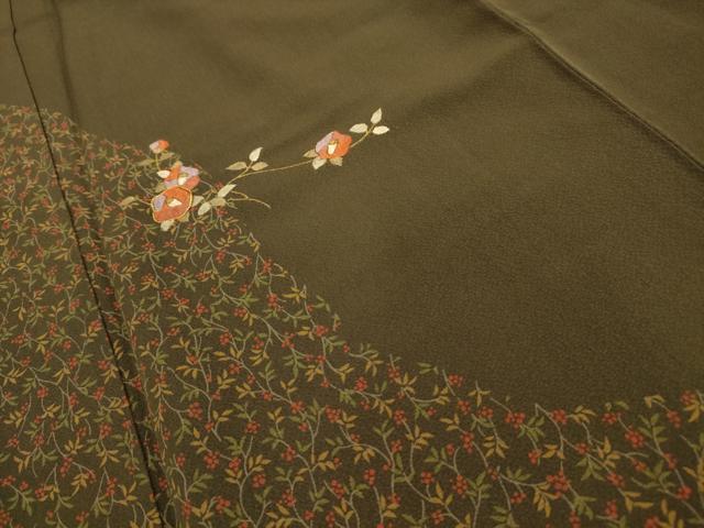 平和屋着物■訪問着　駒刺繍　草花文　正絹　逸品　AABJ7818sx