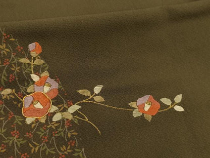平和屋着物■訪問着　駒刺繍　草花文　正絹　逸品　AABJ7818sx