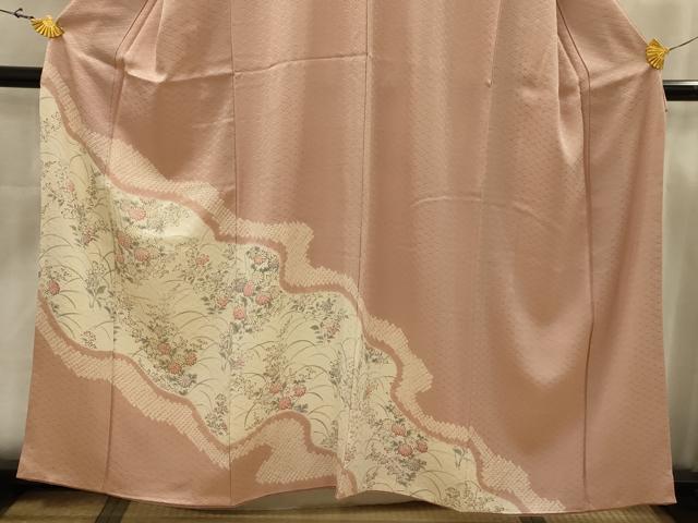 平和屋着物■訪問着　手描き　絞り　草花文　暈し染め　正絹　逸品　AABJ7822sx