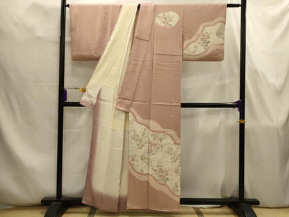 平和屋着物■訪問着　手描き　絞り　草花文　暈し染め　正絹　逸品　AABJ7822sx