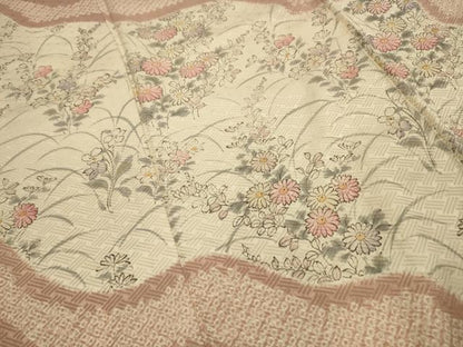 平和屋着物■訪問着　手描き　絞り　草花文　暈し染め　正絹　逸品　AABJ7822sx