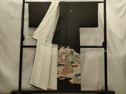 平和屋着物■豪華黒留袖　作家物　松竹梅飛鳥風景文　正絹　逸品　AABJ7823sx