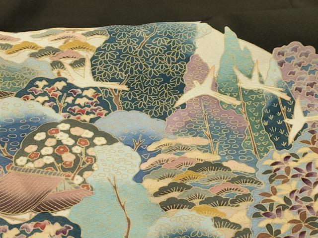 平和屋着物■豪華黒留袖　作家物　松竹梅飛鳥風景文　正絹　逸品　AABJ7823sx