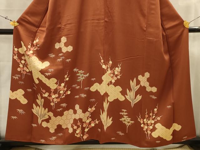 平和屋着物■豪華色留袖　刺繍　松竹梅吉祥文　正絹　逸品　AABJ7825sx