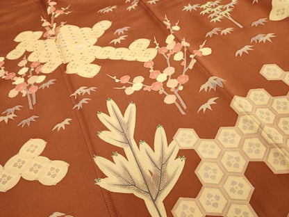 平和屋着物■豪華色留袖　刺繍　松竹梅吉祥文　正絹　逸品　AABJ7825sx