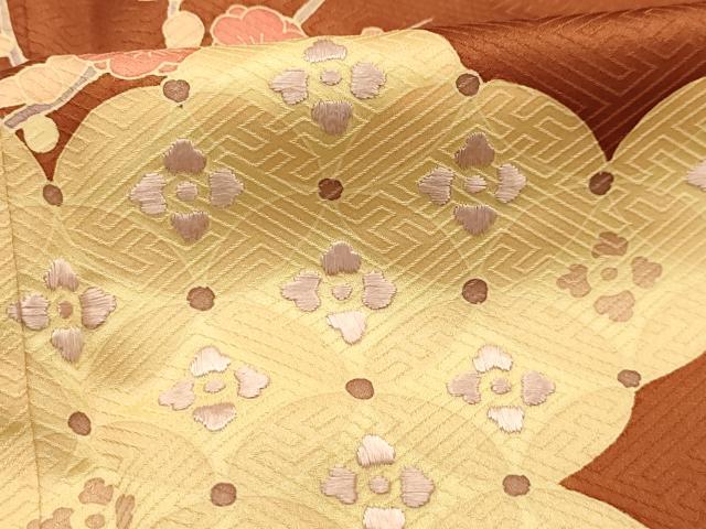 平和屋着物■豪華色留袖　刺繍　松竹梅吉祥文　正絹　逸品　AABJ7825sx