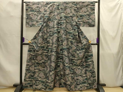 平和屋着物■上質な紬　草花文　正絹　逸品　AABJ7830sx