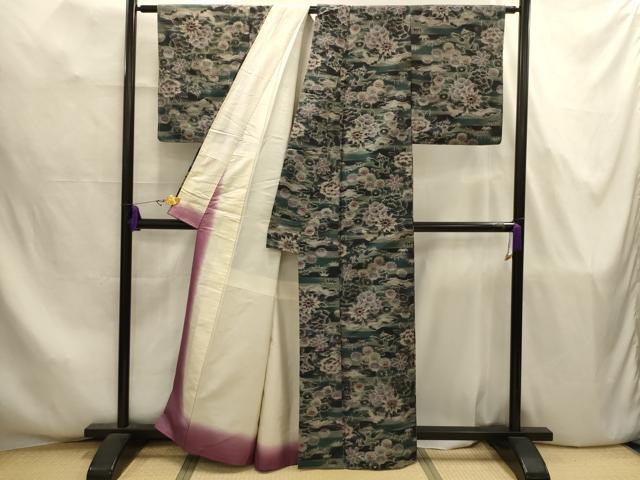 平和屋着物■上質な紬　草花文　正絹　逸品　AABJ7830sx