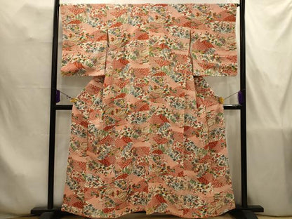 平和屋着物■上質な小紋　型染め　松竹梅風景文　正絹　逸品　AABJ7833sx