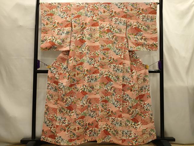 平和屋着物■上質な小紋　型染め　松竹梅風景文　正絹　逸品　AABJ7833sx