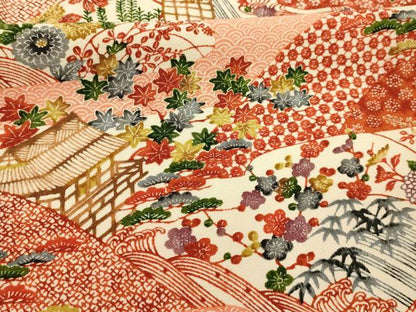 平和屋着物■上質な小紋　型染め　松竹梅風景文　正絹　逸品　AABJ7833sx