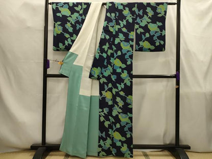 平和屋着物■上質な小紋　ろうけつ染め　枝花文　鬼しぼ縮緬　正絹　逸品　AABJ7834sx