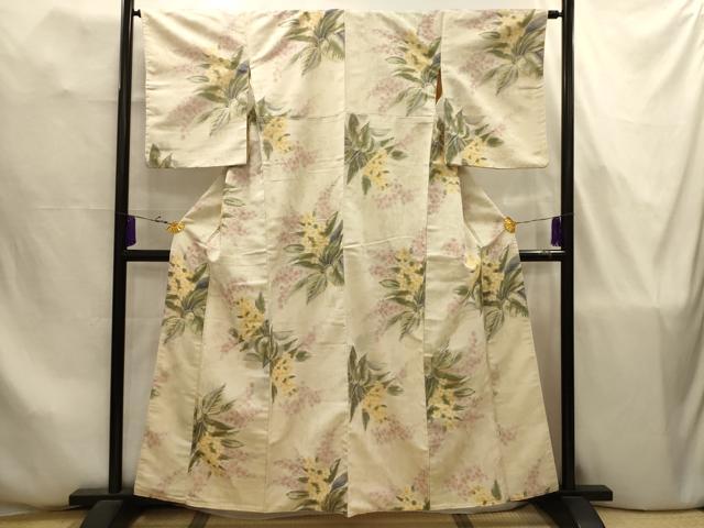 平和屋着物■上質な小紋　寿光織　草花文　銀糸　正絹　逸品　AABJ7835sx