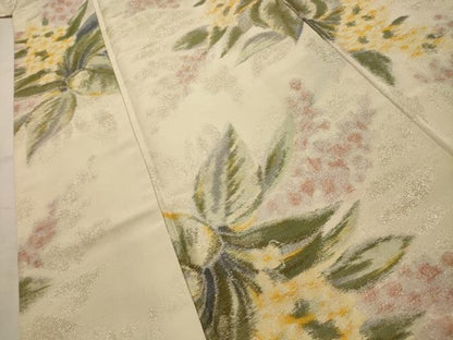 平和屋着物■上質な小紋　寿光織　草花文　銀糸　正絹　逸品　AABJ7835sx