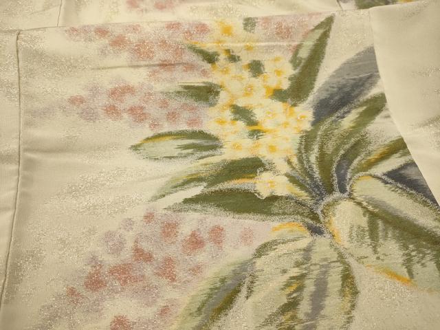 平和屋着物■上質な小紋　寿光織　草花文　銀糸　正絹　逸品　AABJ7835sx