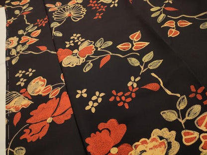 平和屋着物■上質な小紋　ろうけつ染め　枝花文　黒地　正絹　逸品　AABJ7837sx