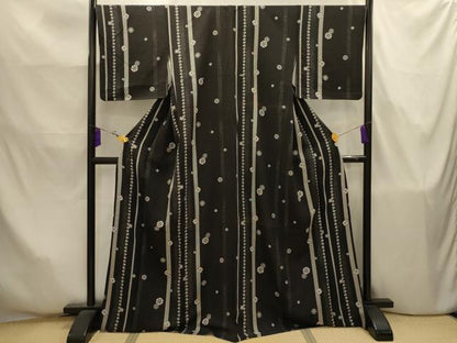 平和屋着物■上質な小紋　間道　黒地　正絹　逸品　AABJ7841sx