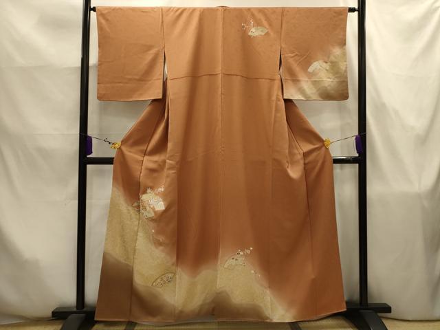 平和屋着物■訪問着　駒刺繍　地紙花文　暈し染め　金彩　正絹　逸品　AABJ7842sx