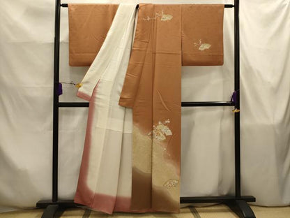 平和屋着物■訪問着　駒刺繍　地紙花文　暈し染め　金彩　正絹　逸品　AABJ7842sx